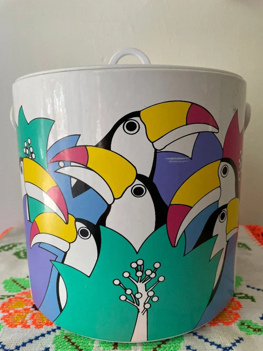 Vintage Toucan Ice Bucket with Coaster & Tongs